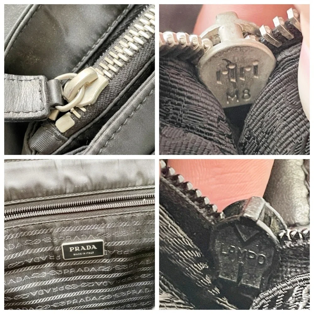 Prada black nylon and leather silver pushlock vintage iconic slouchy briefcase